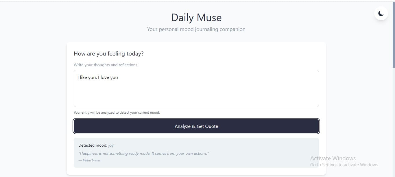 Screenshot of Daily Muse - Mood Journaling Web App